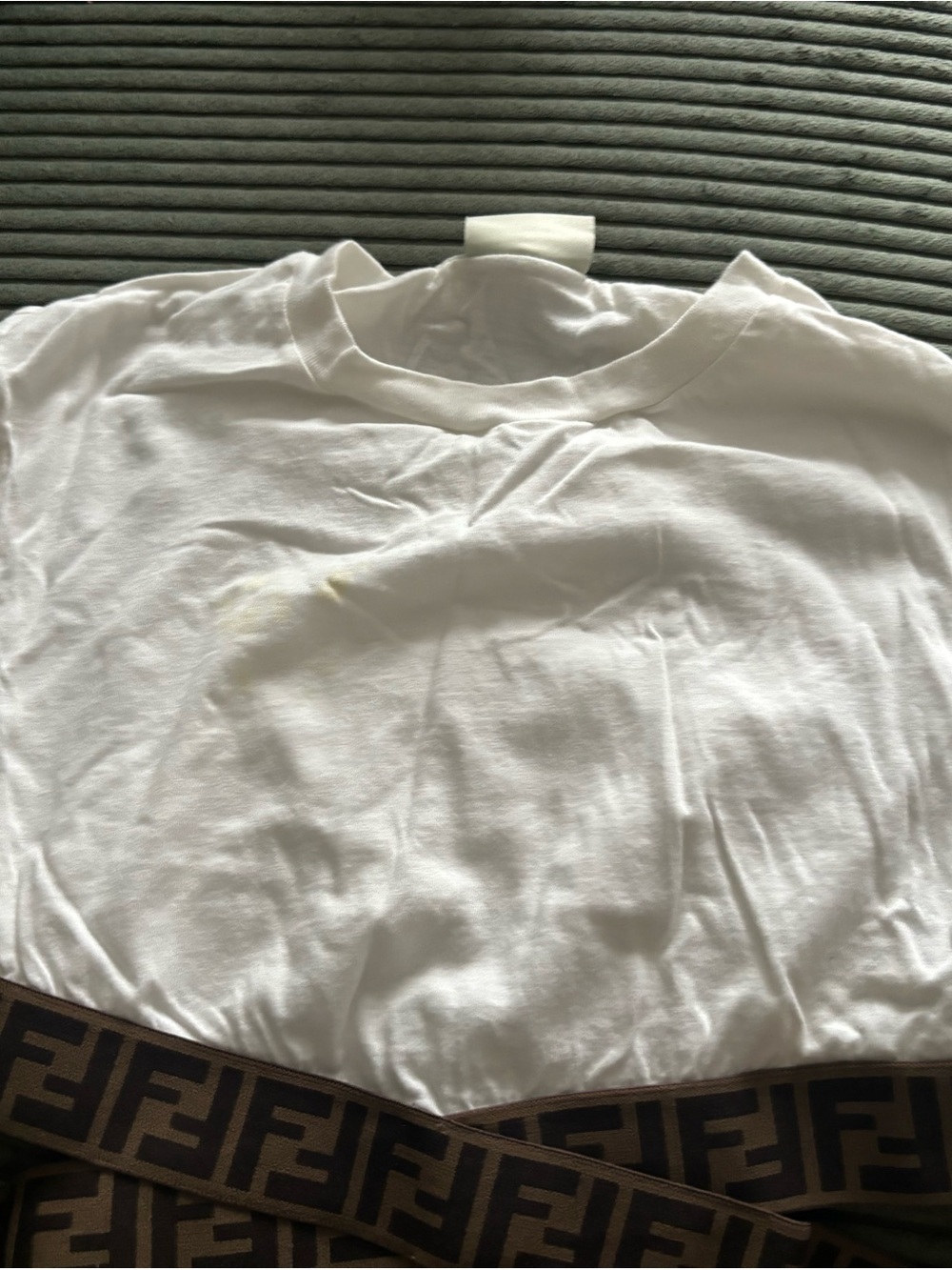 Fendi White Short-Sleeve Kids Tee with FF-Logo Band